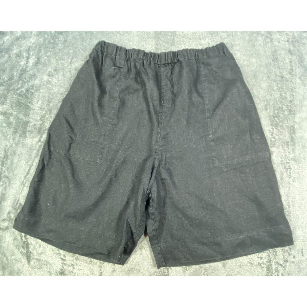 Chicos Design Shorts US 2 Womens Black 100% Linen Summer High Rise 8" Inseam